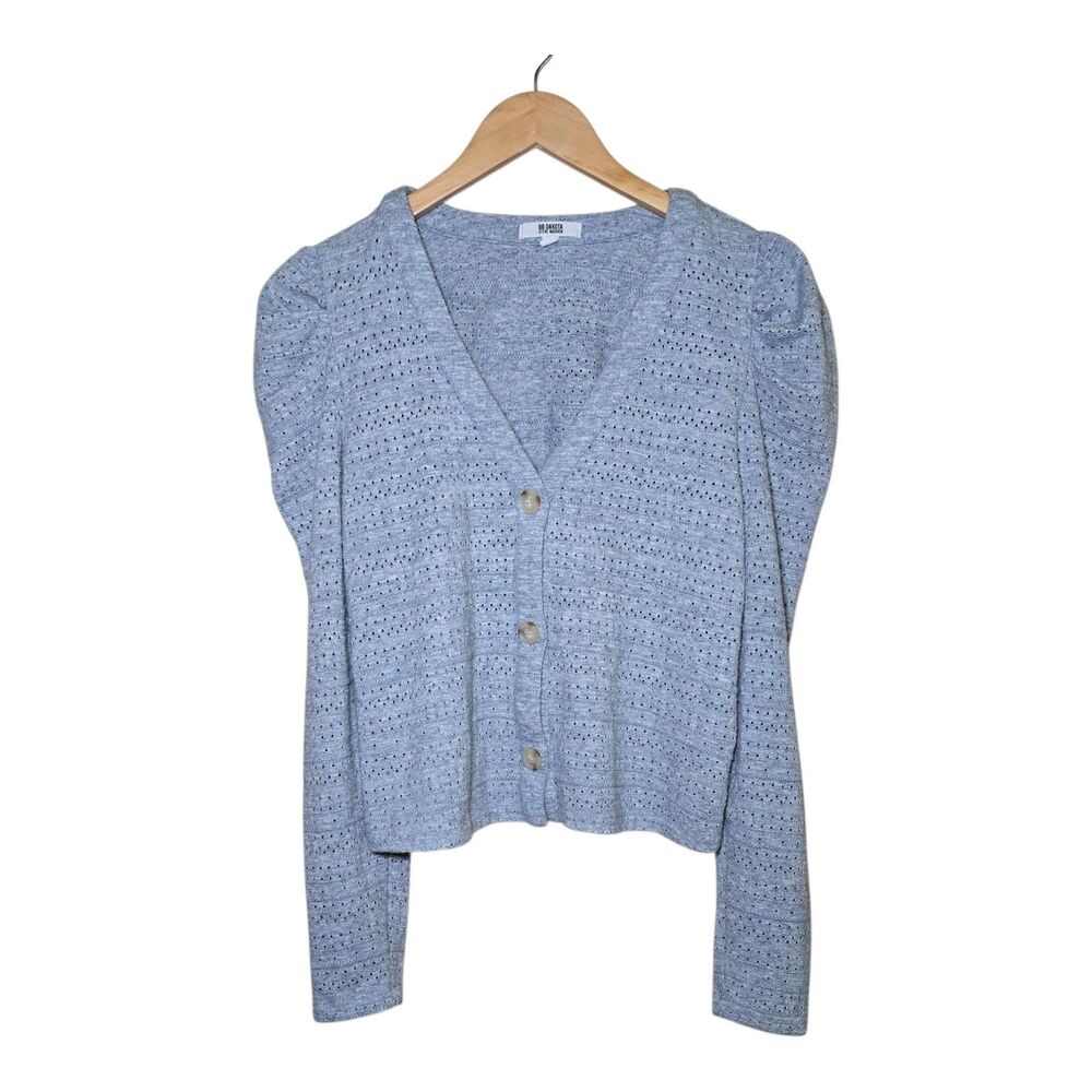BB Dakota Steve Madden Pointelle Knit Cardigan Sz Medium Puff Sleeve Bridgerton